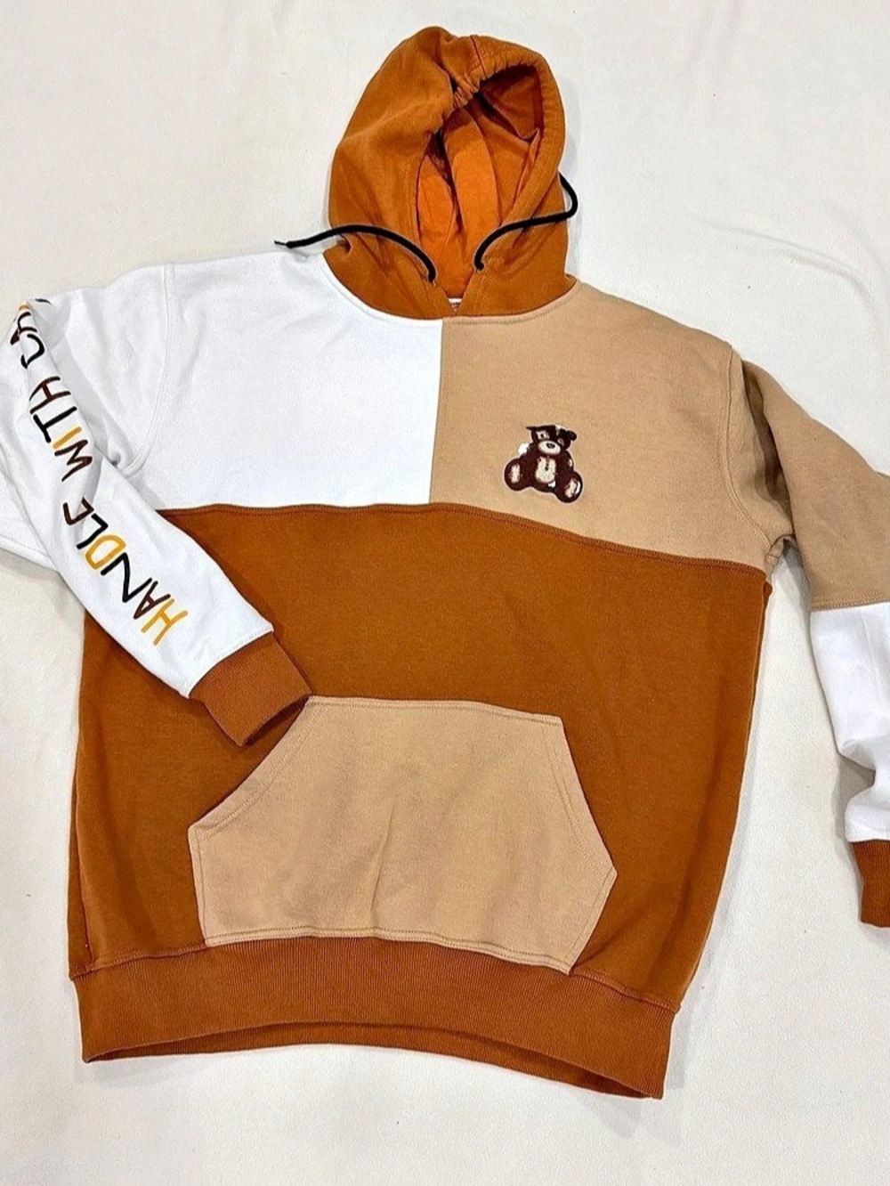 Dream, Handle With Care, Chocolate Color Block Hoodie Teddy Oversized XL